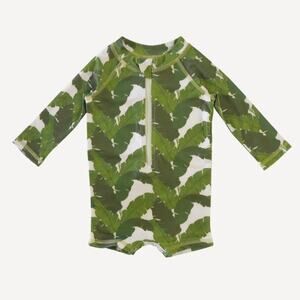 Kate Quinn Green Banana Leaves Long Sleeve Zip Front Rash Guard Size 3-6 Months
